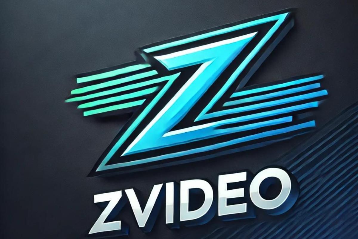 Modern and sleek 'ZVideo' logo featuring a dynamic stylized 'Z' in blue and teal gradients with a bold font on a dark background