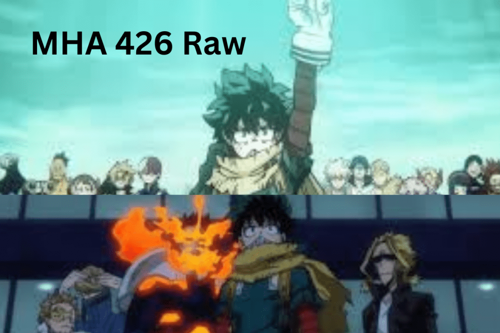 Key characters from My Hero Academia engaged in intense action scenes, hinting at the thrilling developments in MHA 426 Raw