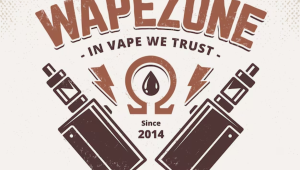 Logo for MyWape featuring two crossed vape devices with the text 'In Vape We Trust' and 'Since 2014' beneath a drop of liquid and electrical symbols