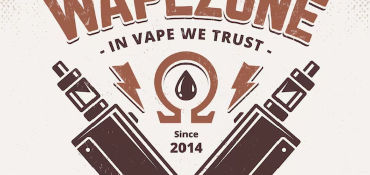 Logo for MyWape featuring two crossed vape devices with the text 'In Vape We Trust' and 'Since 2014' beneath a drop of liquid and electrical symbols