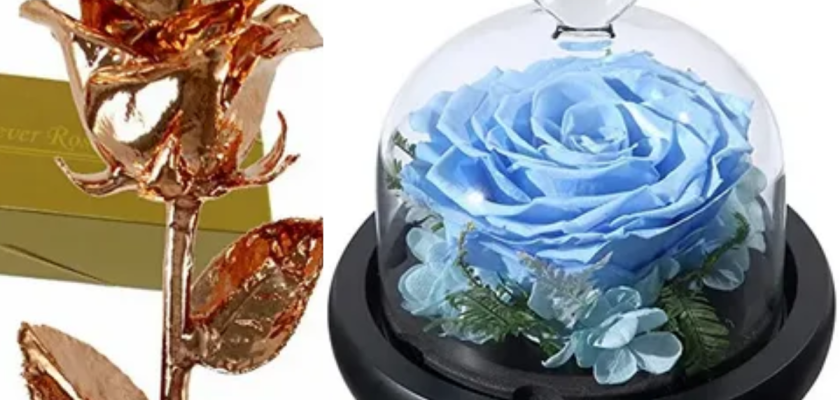 Forever Roses: Elegant gold-dipped and preserved blue roses that last, making every moment timeless and unforgettable