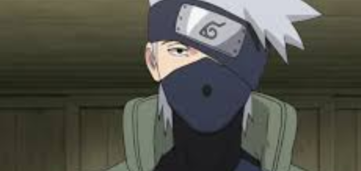 Kakashi Hatake with headband, mask, spiky hair, and kunai