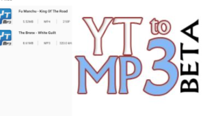 Logo of YT to MP3 Beta, with the text 'YT to MP3' in stylized red and blue letters, indicating a YouTube to MP3 conversion service in its beta version in Yttomp3