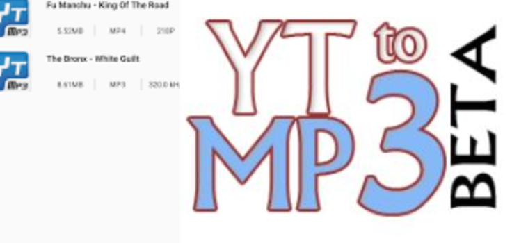 Logo of YT to MP3 Beta, with the text 'YT to MP3' in stylized red and blue letters, indicating a YouTube to MP3 conversion service in its beta version in Yttomp3