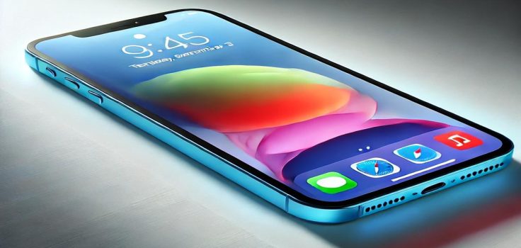 Ultramarine iPhone 16 with vibrant OLED display, Camera Control button, showcased on a minimalist desk